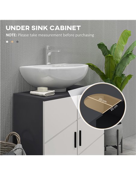 kleankin Pedestal Sink Cabinet, Bathroom Vanity Unit, Floor Basin Storage Cupboard with Double Doors and Shelf, 60 x 30 x 60 cm, - pic 57773 | FastDaddyshop