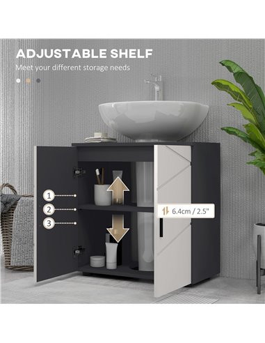 kleankin Pedestal Sink Cabinet, Bathroom Vanity Unit, Floor Basin Storage Cupboard with Double Doors and Shelf, 60 x 30 x 60 cm,