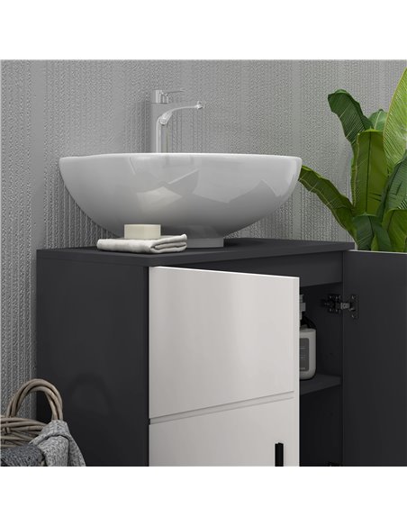 kleankin Pedestal Sink Cabinet, Bathroom Vanity Unit, Floor Basin Storage Cupboard with Double Doors and Shelf, 60 x 30 x 60 cm, - pic 57777 | FastDaddyshop