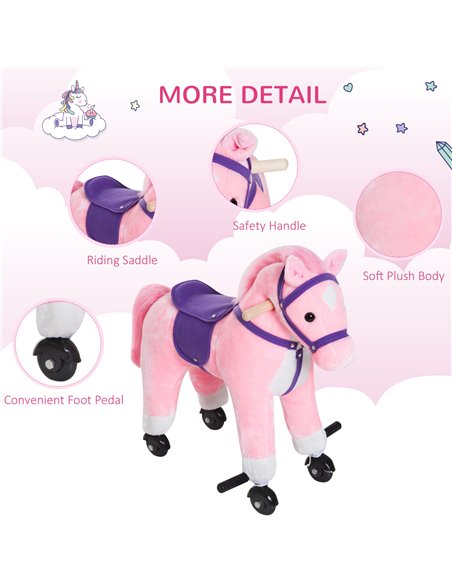 HOMCOM Rocking Horse W/Rolling Wheels and Sound-Pink - pic 5778 | FastDaddyshop