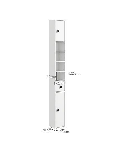 Kleankin 180cm Tall Slim Bathroom Cabinet, Narrow Toilet Roll Storage w/ Open Shelves, 2 Door Cabinets, Adjustable Shelves, for  - pic 57781 | FastDaddyshop