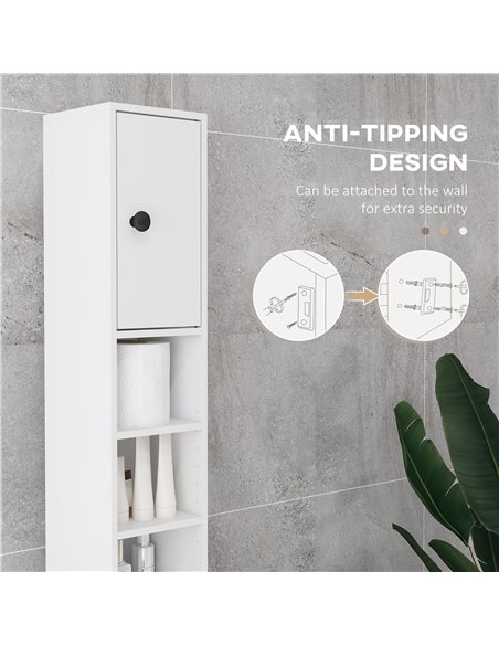 Kleankin 180cm Tall Slim Bathroom Cabinet, Narrow Toilet Roll Storage w/ Open Shelves, 2 Door Cabinets, Adjustable Shelves, for  - pic 57783 | FastDaddyshop