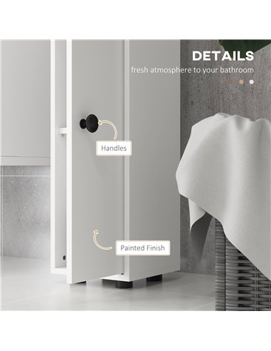 Kleankin 180cm Tall Slim Bathroom Cabinet, Narrow Toilet Roll Storage w/ Open Shelves, 2 Door Cabinets, Adjustable Shelves, for 