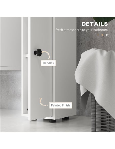 Kleankin 180cm Tall Slim Bathroom Cabinet, Narrow Toilet Roll Storage w/ Open Shelves, 2 Door Cabinets, Adjustable Shelves, for  - pic 57784 | FastDaddyshop