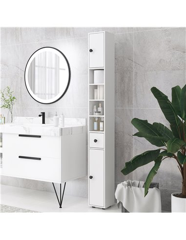 Kleankin 180cm Tall Slim Bathroom Cabinet, Narrow Toilet Roll Storage w/ Open Shelves, 2 Door Cabinets, Adjustable Shelves, for 