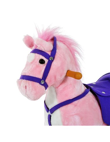 HOMCOM Rocking Horse W/Rolling Wheels and Sound-Pink