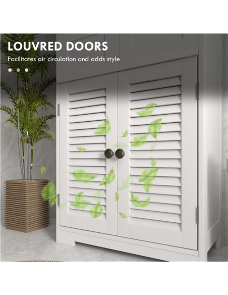 Kleankin Louvred Door Bathroom Storage Unit, Floor Cabinet with Drawers, Open Shelf, Adjustable Shelf, White 834-666V80WT - pic 57793 | FastDaddyshop