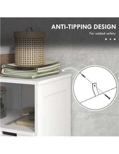 Kleankin Louvred Door Bathroom Storage Unit, Floor Cabinet with Drawers, Open Shelf, Adjustable Shelf, White 834-666V80WT