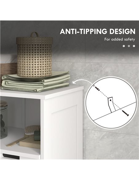 Kleankin Louvred Door Bathroom Storage Unit, Floor Cabinet with Drawers, Open Shelf, Adjustable Shelf, White 834-666V80WT - pic 57794 | FastDaddyshop