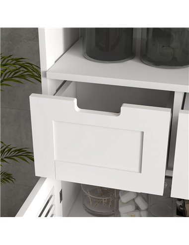 Kleankin Louvred Door Bathroom Storage Unit, Floor Cabinet with Drawers, Open Shelf, Adjustable Shelf, White 834-666V80WT