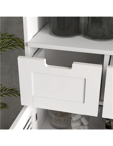 Kleankin Louvred Door Bathroom Storage Unit, Floor Cabinet with Drawers, Open Shelf, Adjustable Shelf, White 834-666V80WT - pic 57795 | FastDaddyshop