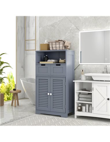 Kleankin Bathroom Storage Cabinet with Drawers, Louvred Doors, Open Compartment, Adjustable Shelf, Grey 834-666V80GY