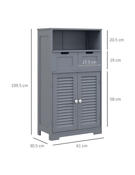 Kleankin Bathroom Storage Cabinet with Drawers, Louvred Doors, Open Compartment, Adjustable Shelf, Grey 834-666V80GY - pic 57799 | FastDaddyshop