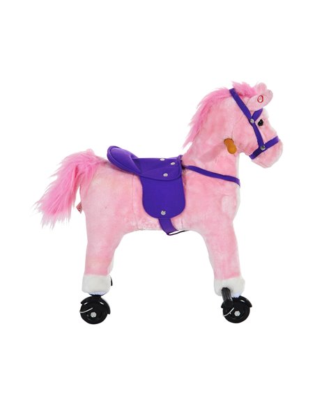 HOMCOM Rocking Horse W/Rolling Wheels and Sound-Pink - pic 5780 | FastDaddyshop