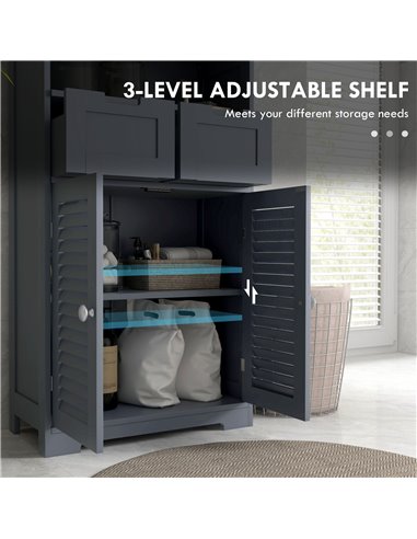 Kleankin Bathroom Storage Cabinet with Drawers, Louvred Doors, Open Compartment, Adjustable Shelf, Grey 834-666V80GY