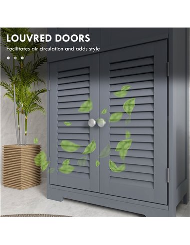Kleankin Bathroom Storage Cabinet with Drawers, Louvred Doors, Open Compartment, Adjustable Shelf, Grey 834-666V80GY