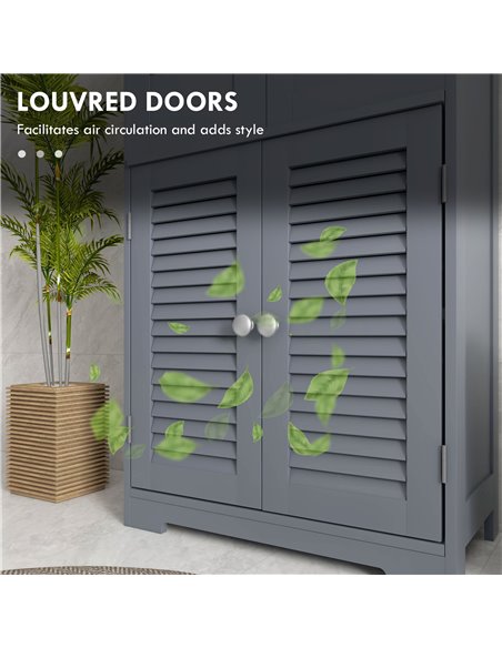 Kleankin Bathroom Storage Cabinet with Drawers, Louvred Doors, Open Compartment, Adjustable Shelf, Grey 834-666V80GY - pic 57802 | FastDaddyshop