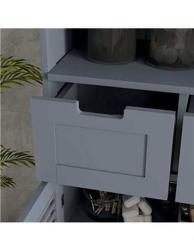 Kleankin Bathroom Storage Cabinet with Drawers, Louvred Doors, Open Compartment, Adjustable Shelf, Grey 834-666V80GY