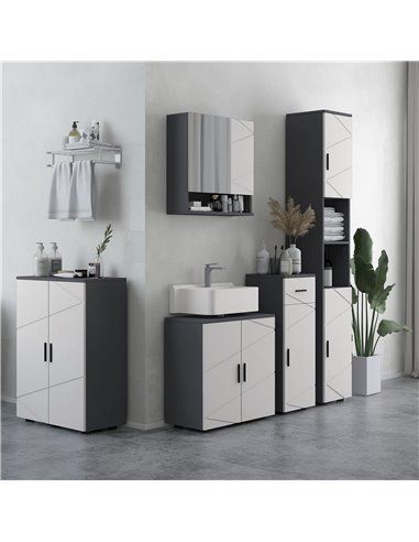 Kleankin Bathroom Furniture Set, 5-Piece Storage Solution with Tall & Small Cabinets, Wall-Mounted Mirror, Under Sink Unit, Grey