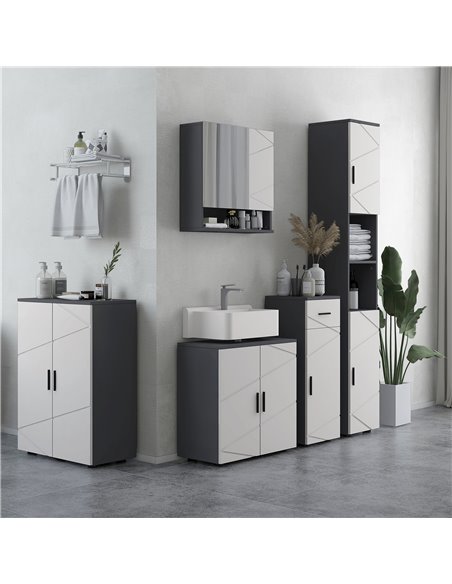 Kleankin Bathroom Furniture Set, 5-Piece Storage Solution with Tall & Small Cabinets, Wall-Mounted Mirror, Under Sink Unit, Grey - pic 57807 | FastDaddyshop