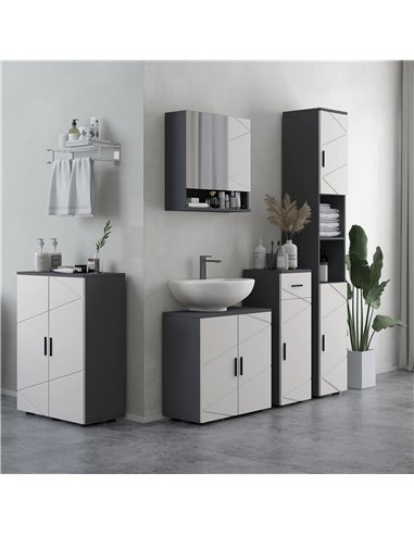 Kleankin 5-Piece Grey Bathroom Furniture Set, Storage Cabinets with Doors, Shelves, Wall-mounted Mirror Cabinet, Pedestal Sink U