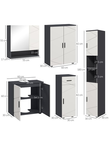 Kleankin 5-Piece Grey Bathroom Furniture Set, Storage Cabinets with Doors, Shelves, Wall-mounted Mirror Cabinet, Pedestal Sink U - pic 57817 | FastDaddyshop
