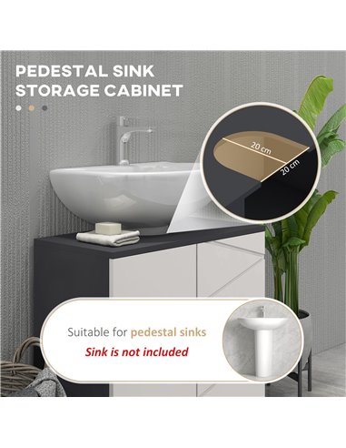 Kleankin 5-Piece Grey Bathroom Furniture Set, Storage Cabinets with Doors, Shelves, Wall-mounted Mirror Cabinet, Pedestal Sink U