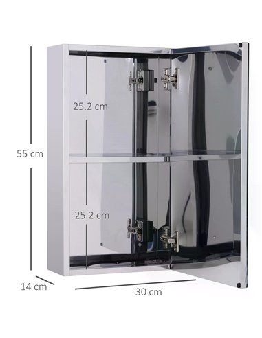 HOMCOM Stainless Steel Wall-mounted Bathroom Mirror Storage Cabinet 300mm (W) 02-0548