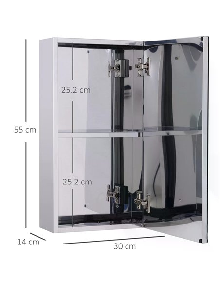 HOMCOM Stainless Steel Wall-mounted Bathroom Mirror Storage Cabinet 300mm (W) 02-0548 - pic 57826 | FastDaddyshop