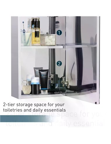 HOMCOM Stainless Steel Wall-mounted Bathroom Mirror Storage Cabinet 300mm (W) 02-0548