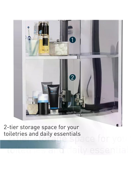 HOMCOM Stainless Steel Wall-mounted Bathroom Mirror Storage Cabinet 300mm (W) 02-0548 - pic 57828 | FastDaddyshop