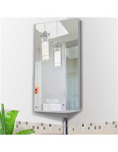 HOMCOM Mirror Cabinet for Bathroom Mirror Cupboard Corner Stainless Steel Wall mounted Single Door 300mm (W) 02-0551