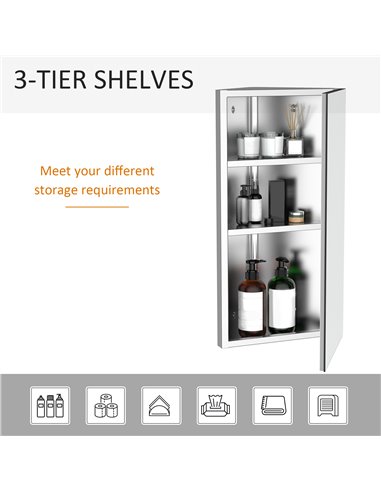 HOMCOM Mirror Cabinet for Bathroom Mirror Cupboard Corner Stainless Steel Wall mounted Single Door 300mm (W) 02-0551