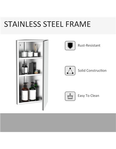HOMCOM Mirror Cabinet for Bathroom Mirror Cupboard Corner Stainless Steel Wall mounted Single Door 300mm (W) 02-0551