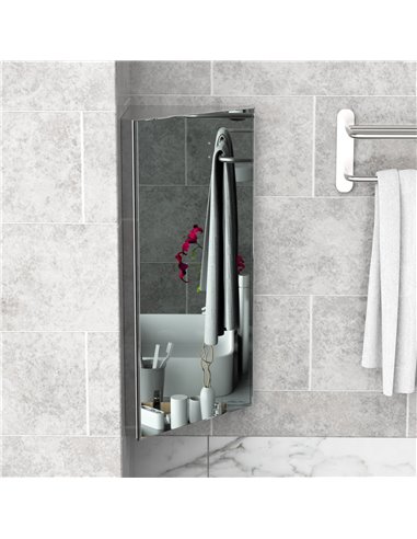 HOMCOM Mirror Cabinet for Bathroom Mirror Cupboard Corner Stainless Steel Wall mounted Single Door 300mm (W) 02-0551
