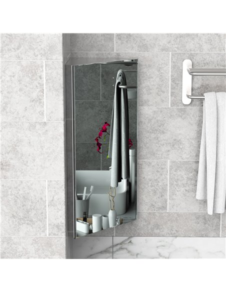 HOMCOM Mirror Cabinet for Bathroom Mirror Cupboard Corner Stainless Steel Wall mounted Single Door 300mm (W) 02-0551 - pic 57839 | FastDaddyshop