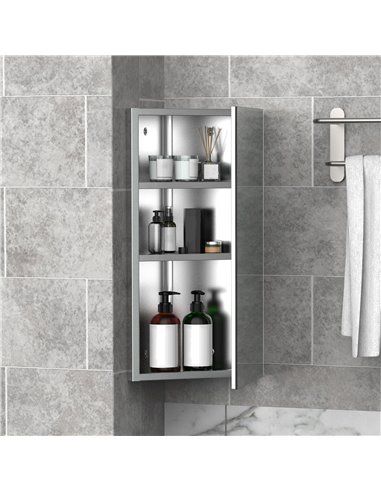 HOMCOM Mirror Cabinet for Bathroom Mirror Cupboard Corner Stainless Steel Wall mounted Single Door 300mm (W) 02-0551
