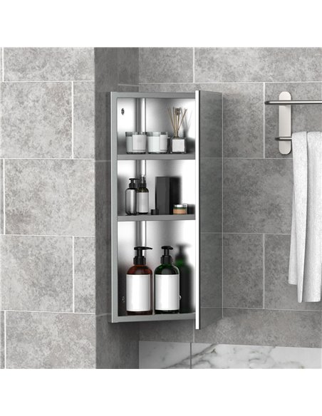 HOMCOM Mirror Cabinet for Bathroom Mirror Cupboard Corner Stainless Steel Wall mounted Single Door 300mm (W) 02-0551 - pic 57841 | FastDaddyshop