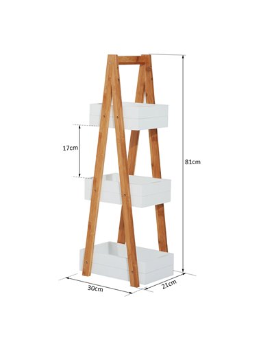 HOMCOM Freestanding 3 Tier A Frame Shower Caddy, Bathroom Storage Rack Shelf Organiser, Water-Resistant, White 834-100