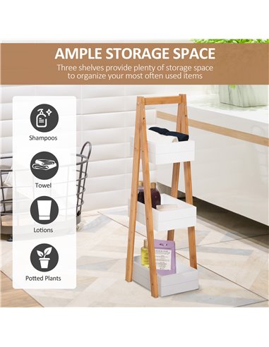 HOMCOM Freestanding 3 Tier A Frame Shower Caddy, Bathroom Storage Rack Shelf Organiser, Water-Resistant, White 834-100