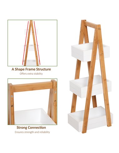 HOMCOM Freestanding 3 Tier A Frame Shower Caddy, Bathroom Storage Rack Shelf Organiser, Water-Resistant, White 834-100
