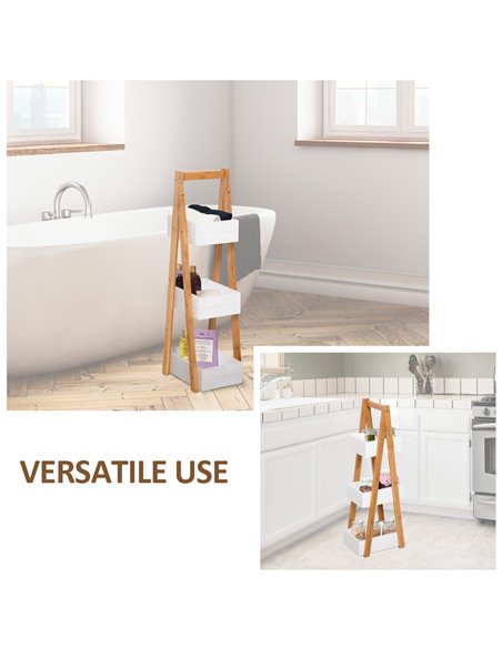 HOMCOM Freestanding 3 Tier A Frame Shower Caddy, Bathroom Storage Rack Shelf Organiser, Water-Resistant, White 834-100 - pic 57857 | FastDaddyshop