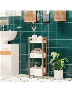 HOMCOM 3-Tier Bathroom Rack Storage Shelf Bamboo Organiser, White 834-099 2
