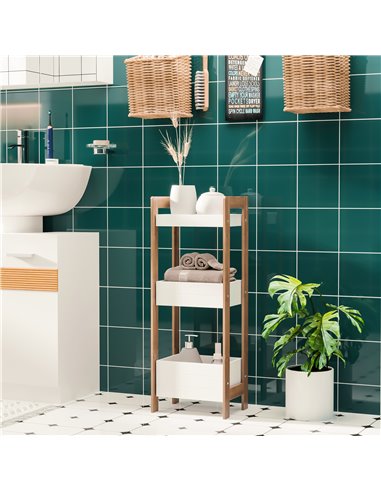 HOMCOM 3-Tier Bathroom Rack Storage Shelf Bamboo Organiser Shower Tower for Narrow Place 834-099