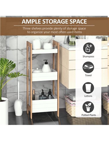 HOMCOM 3-Tier Bathroom Rack Storage Shelf Bamboo Organiser Shower Tower for Narrow Place 834-099