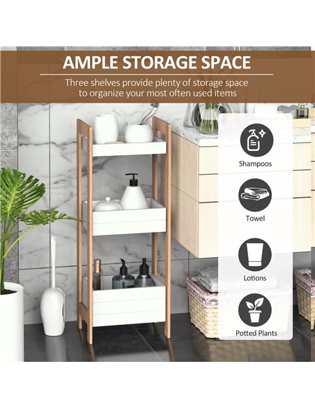 HOMCOM 3-Tier Bathroom Rack Storage Shelf Bamboo Organiser Shower Tower for Narrow Place 834-099 - pic 57864 | FastDaddyshop