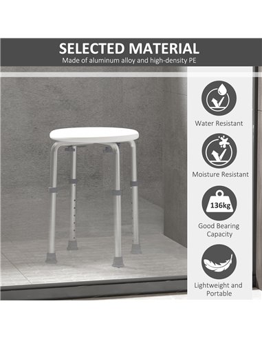 HOMCOM Adjustable Bath Chair, Shower Seat with Safety Design for Elderly, Bathroom Aids, White 72-0011