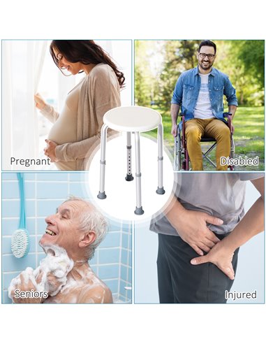 HOMCOM Adjustable Bath Chair, Shower Seat with Safety Design for Elderly, Bathroom Aids, White 72-0011