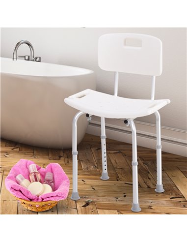 HOMCOM Adjustable Bath Chair, Shower Stool Safety Seat for Elderly, Bathroom Aid with Adjustable Positions 72-0008