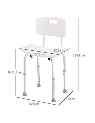 HOMCOM Adjustable Bath Chair, Shower Stool Safety Seat for Elderly, Bathroom Aid with Adjustable Positions 72-0008